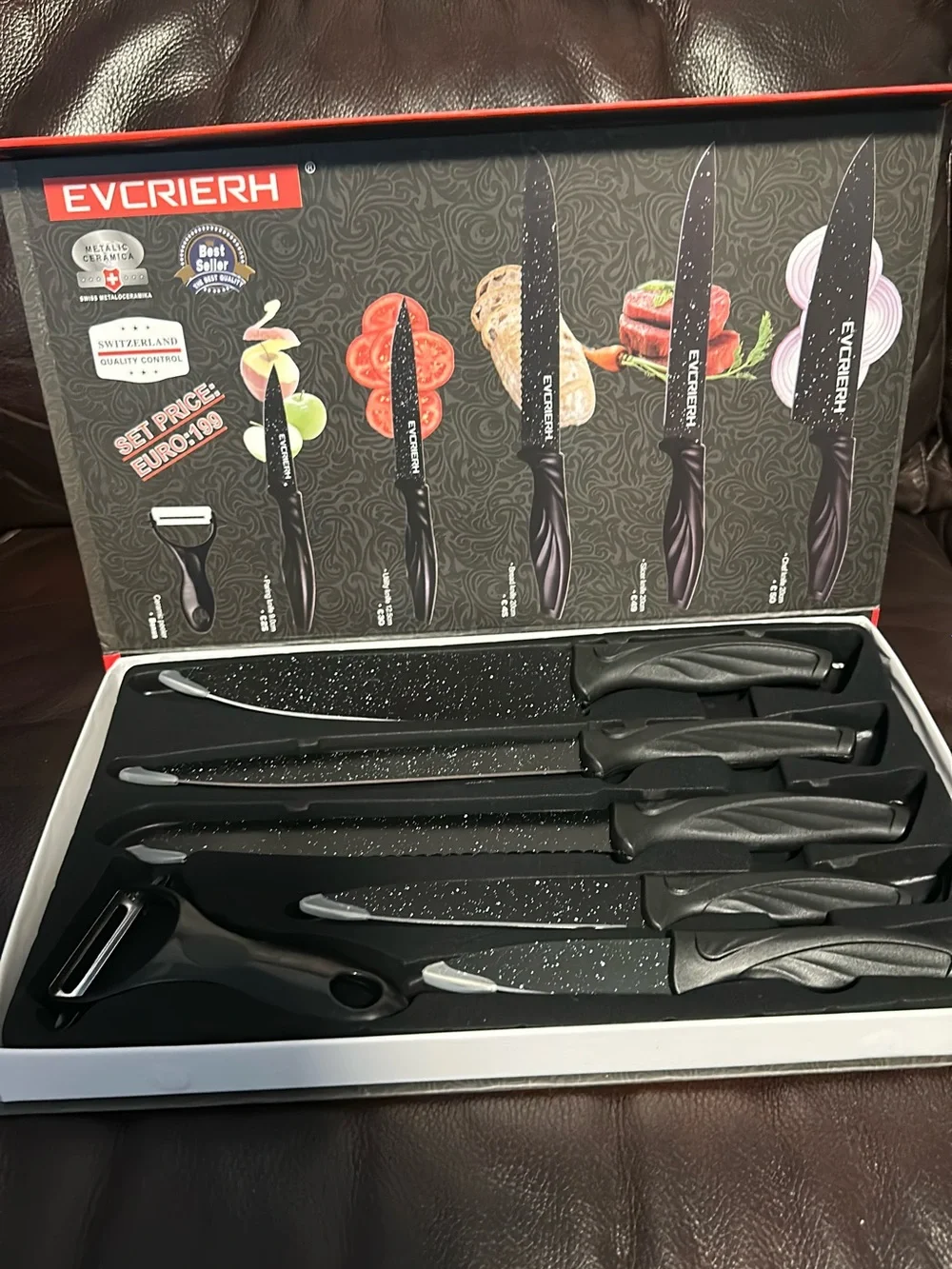Evcrerh 6-Piece Marble Coated Knife Set - Black